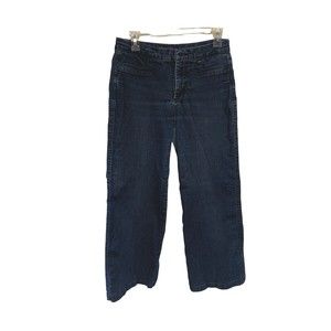 NYDJ Trouser  Jeans Lift And Tuck Size 6 Dark Wash Wide Leg Flare Belt Loops